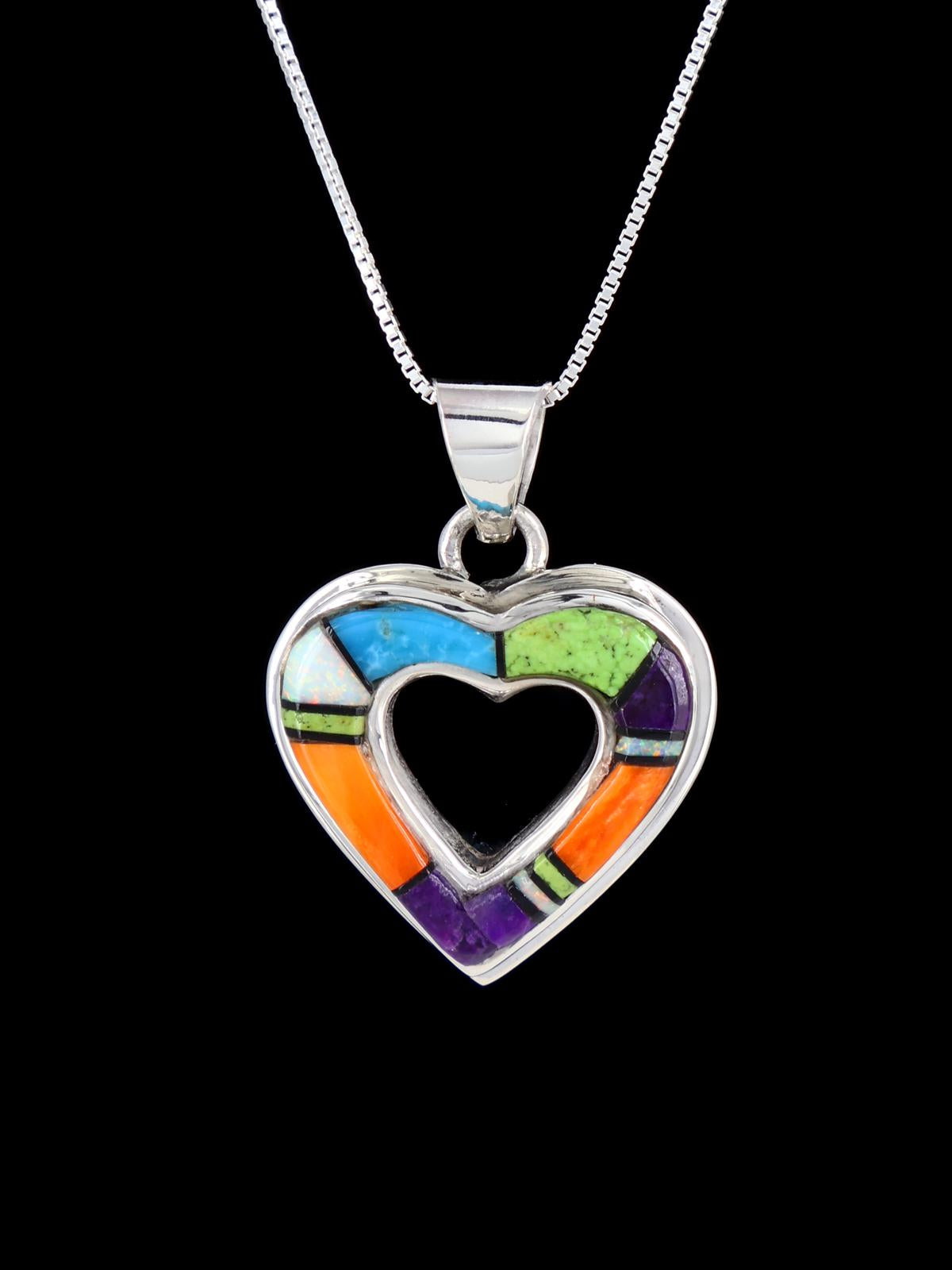 Navajo Spiny Oyster and Turquoise Mosaic Heart Inlay Pendant