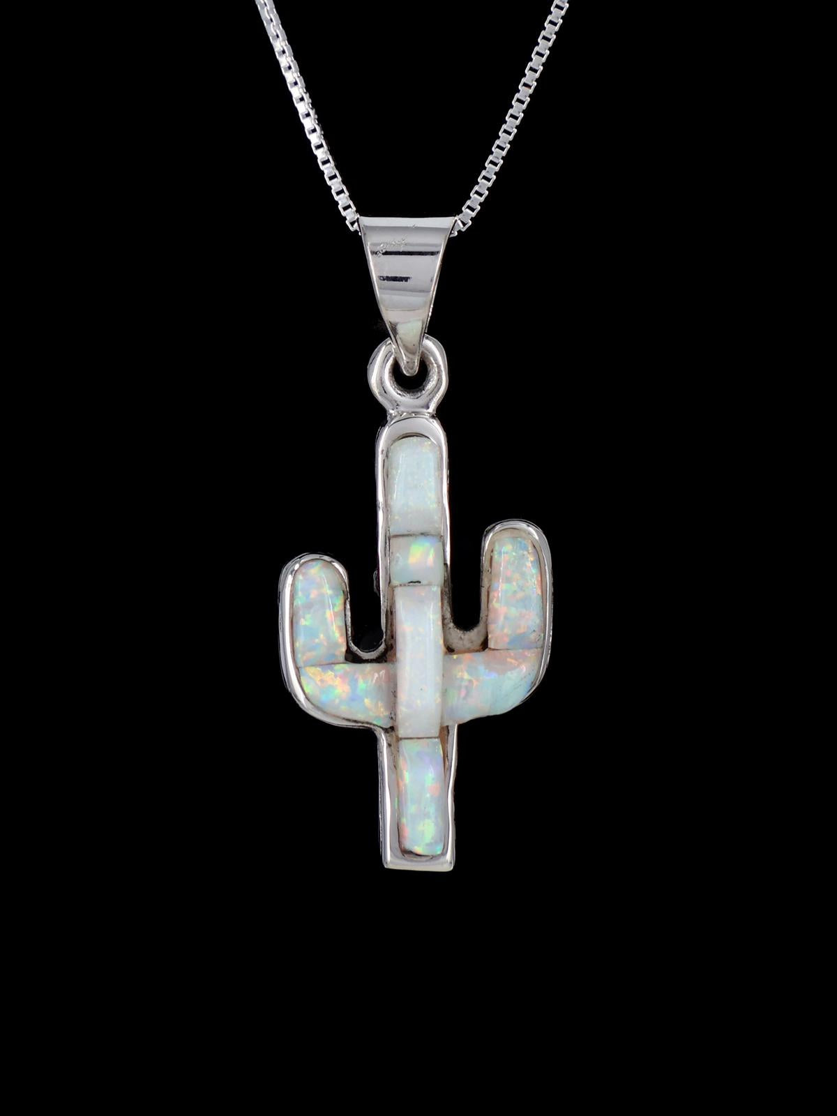 Native American Opalite Inlay Cactus Pendant