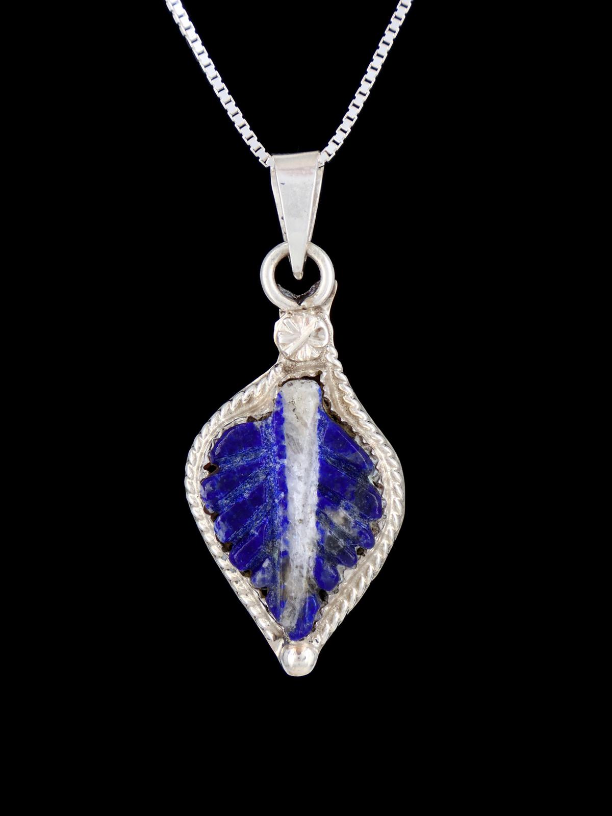 Native American Sterling Silver Carved Sodalite Leaf Pendant