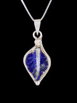 Native American Sterling Silver Carved Sodalite Leaf Pendant