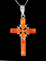 Colgante de cruz con incrustaciones de múltiples piedras y turquesa reversible de nativos americanos