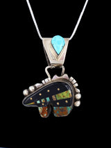 Native American Jewelry Inlay Black Jet Bear Pendant