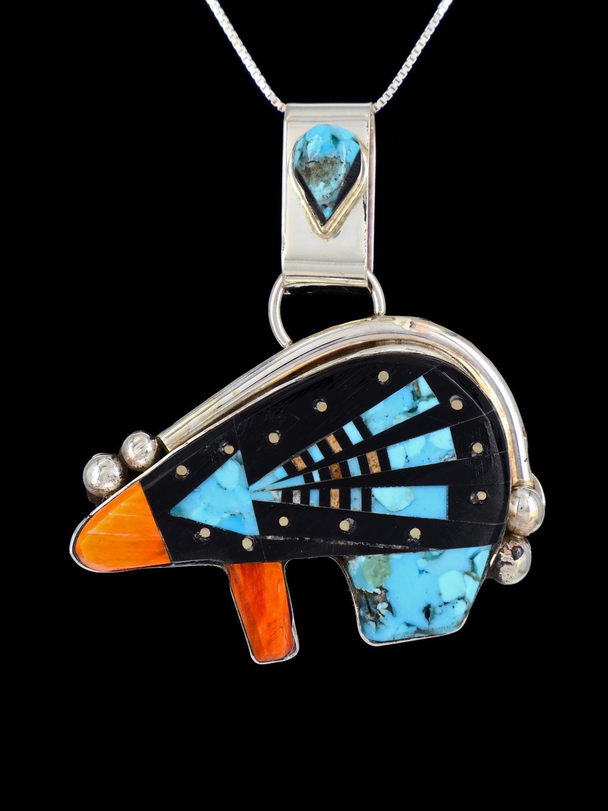 Native American Jewelry Inlay Black Jet Bear Pendant