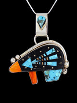Native American Jewelry Inlay Black Jet Bear Pendant