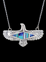 Navajo Inlay Spider Web Opal Sterling Silver Eagle Necklace