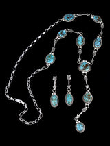 Native American Kingman Turquoise Lariat Necklace Set