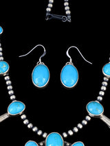 Native American Sterling Silver Turquoise Petite Squash Blossom Necklace Set