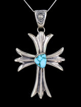 Sterling Silver Kingman Turquoise Navajo Sandcast Cross Pendant