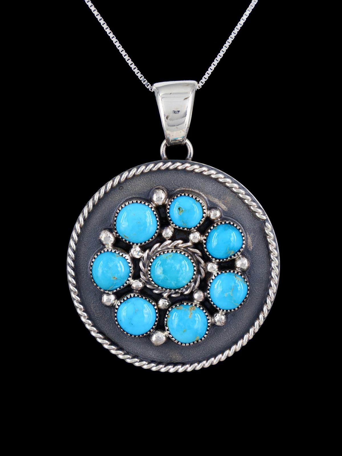 Navajo Sterling Silver Turquoise Cluster Pendant - PuebloDirect.com