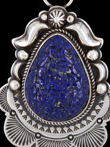 Native American Carved Floral Blue Lapis Sterling Silver Pendant