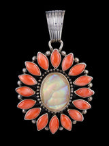 Navajo Pink Coral and Druzy Sterling Silver Cluster Pendant