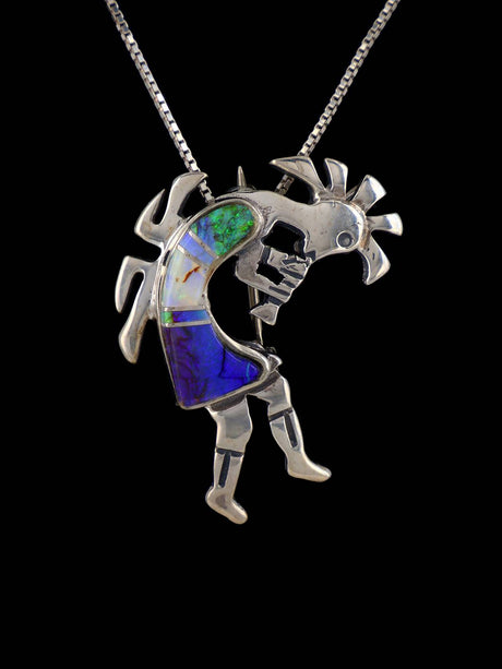Native American Monarch Opal Inlay Kokopelli Pin/Pendant - PuebloDirect.com