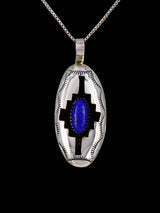 Native American Lapis Sterling Silver Shadowbox Pendant - PuebloDirect.com