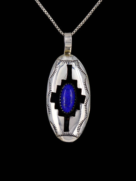 Native American Lapis Sterling Silver Shadowbox Pendant - PuebloDirect.com