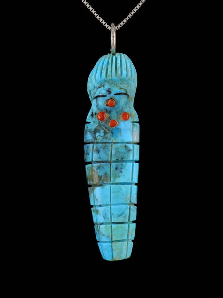 Zuni Turquoise Corn Maiden Fetish Pendant - PuebloDirect.com