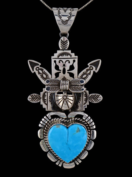 Native American Sterling Silver Kingman Turquoise Kachina Pendant - PuebloDirect.com