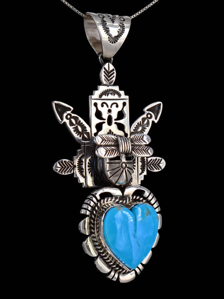Native American Sterling Silver Kingman Turquoise Kachina Pendant - PuebloDirect.com