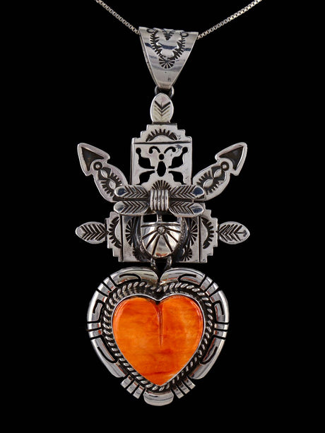 Native American Sterling Silver Spiny Oyster Heart Kachina Pendant - PuebloDirect.com