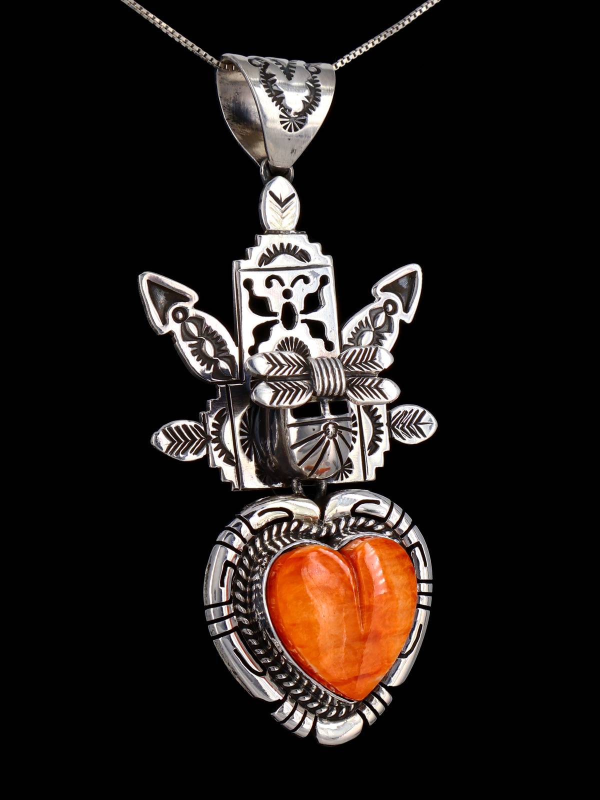 Native American Sterling Silver Spiny Oyster Heart Kachina Pendant - PuebloDirect.com