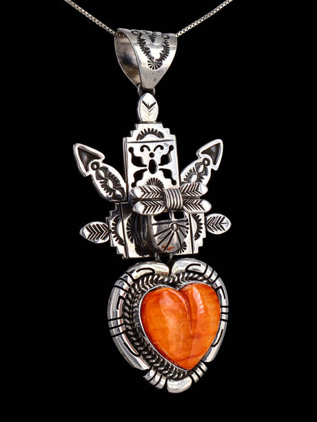 Native American Sterling Silver Spiny Oyster Heart Kachina Pendant - PuebloDirect.com