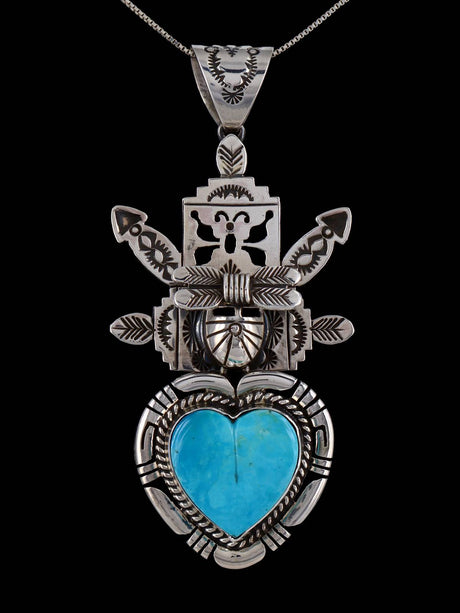 Native American Sterling Silver Kingman Turquoise Kachina Pendant - PuebloDirect.com