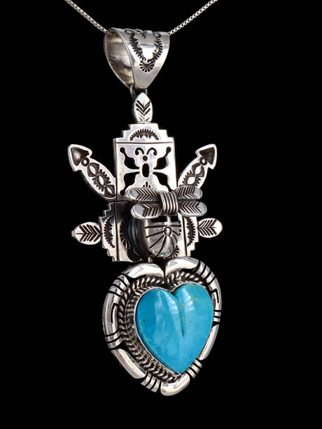 Native American Sterling Silver Kingman Turquoise Kachina Pendant - PuebloDirect.com