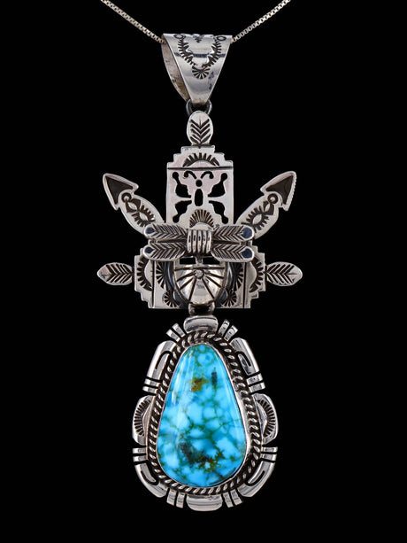 Native American Sterling Silver Kingman Turquoise Kachina Pendant - PuebloDirect.com