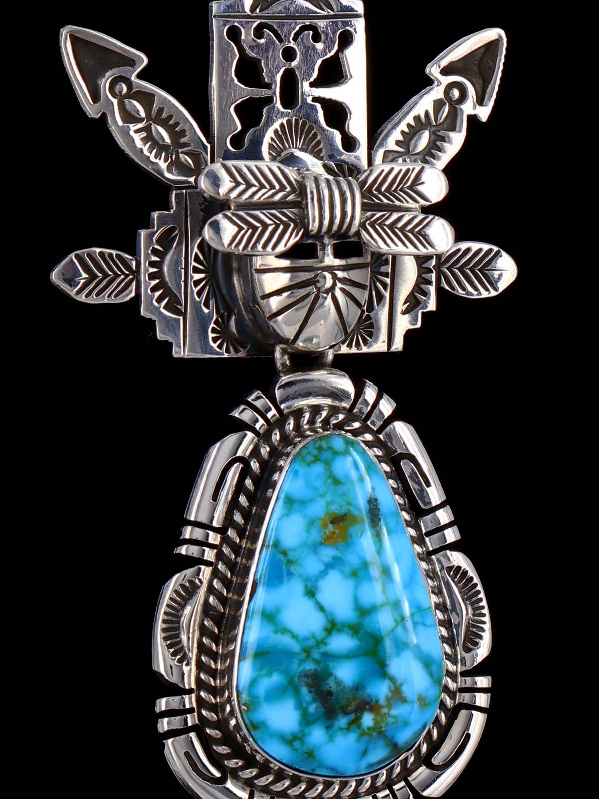 Native American Sterling Silver Kingman Turquoise Kachina Pendant - PuebloDirect.com