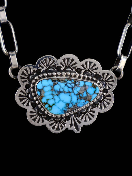 Navajo Sterling Silver Kingman Turquoise Necklace - PuebloDirect.com