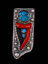 Southwest Sterling Silver Coral and Egyptian Turquoise Pendant - PuebloDirect.com
