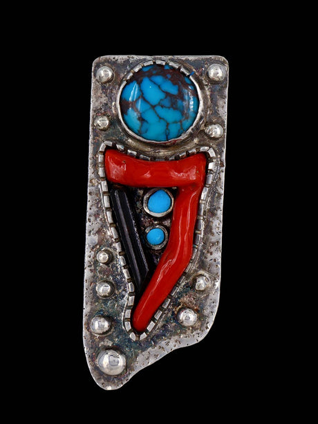 Southwest Sterling Silver Coral and Egyptian Turquoise Pendant - PuebloDirect.com