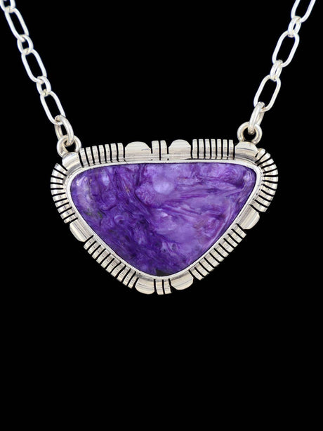 Native American Sterling Silver Jewelry Purple Charoite Necklace - PuebloDirect.com