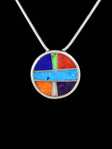 Navajo Sterling Silver Multistone Inlay Pendant - PuebloDirect.com