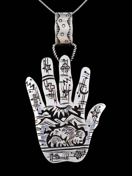 Native American Sterling Silver Overlay Healing Hand Pendant - PuebloDirect.com