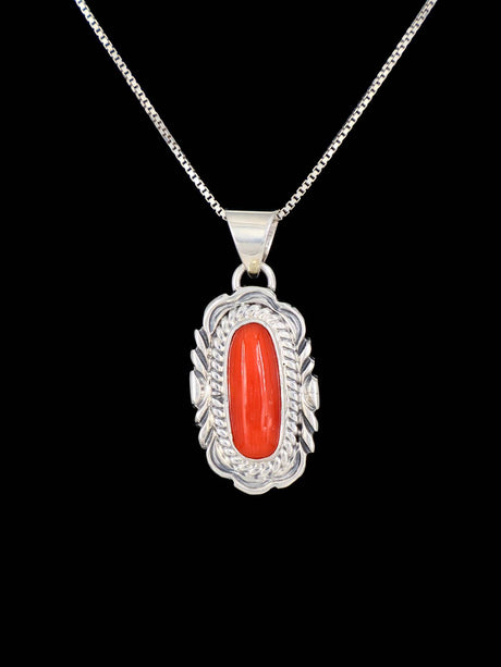 Natural Red Coral Navajo Sterling Silver Pendant - PuebloDirect.com