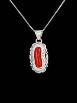 Natural Red Coral Navajo Sterling Silver Pendant - PuebloDirect.com