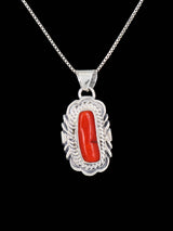 Natural Red Coral Navajo Sterling Silver Pendant - PuebloDirect.com