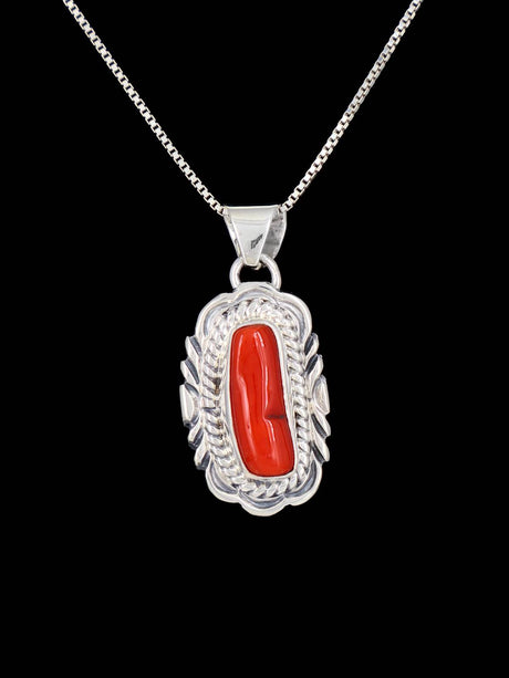 Natural Red Coral Navajo Sterling Silver Pendant - PuebloDirect.com