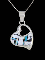 Navajo Jewelry White Buffalo Inlay Heart Pendant - PuebloDirect.com