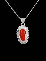 Natural Red Coral Navajo Sterling Silver Pendant - PuebloDirect.com