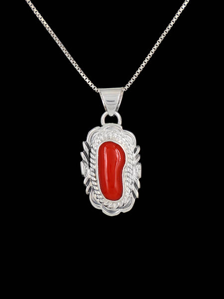 Natural Red Coral Navajo Sterling Silver Pendant – PuebloDirect.com