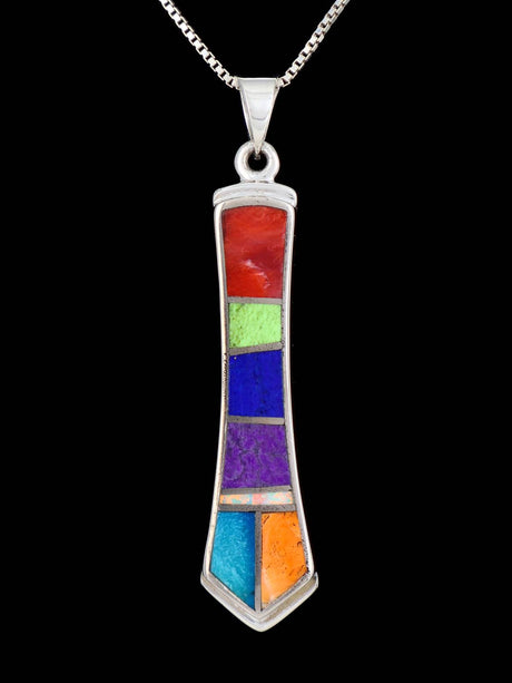 Navajo Turquoise and Spiny Oyster Inlay Pendant - PuebloDirect.com