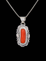 Natural Red Coral Navajo Sterling Silver Pendant - PuebloDirect.com