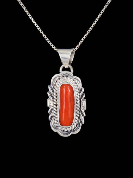 Natural Red Coral Navajo Sterling Silver Pendant - PuebloDirect.com