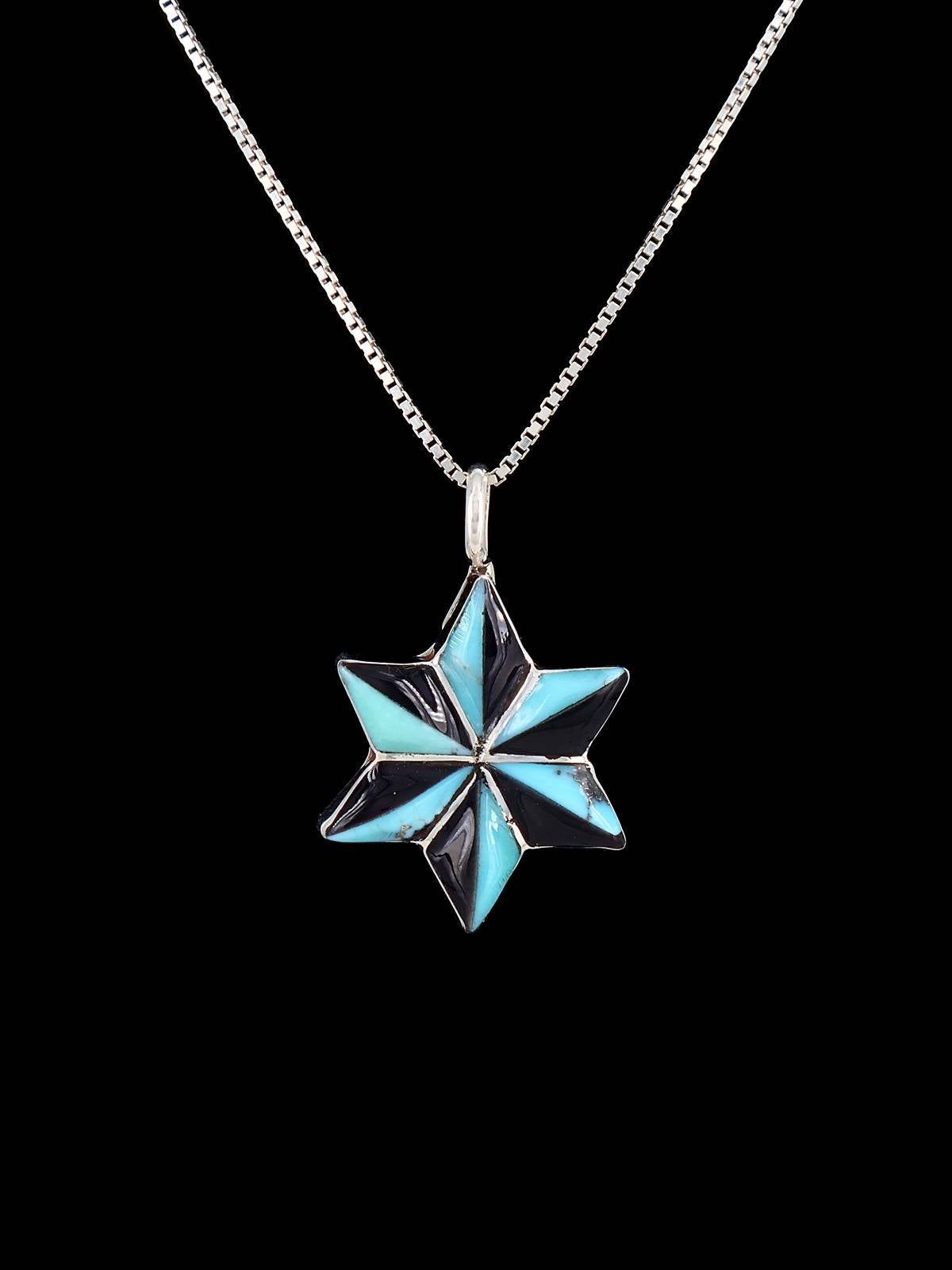 Native American Turquoise and Jet Zuni Inlay Star Pendant
