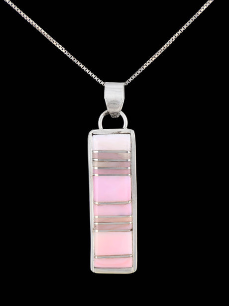 Navajo Sterling Silver Pink Conch Inlay Pendant - PuebloDirect.com