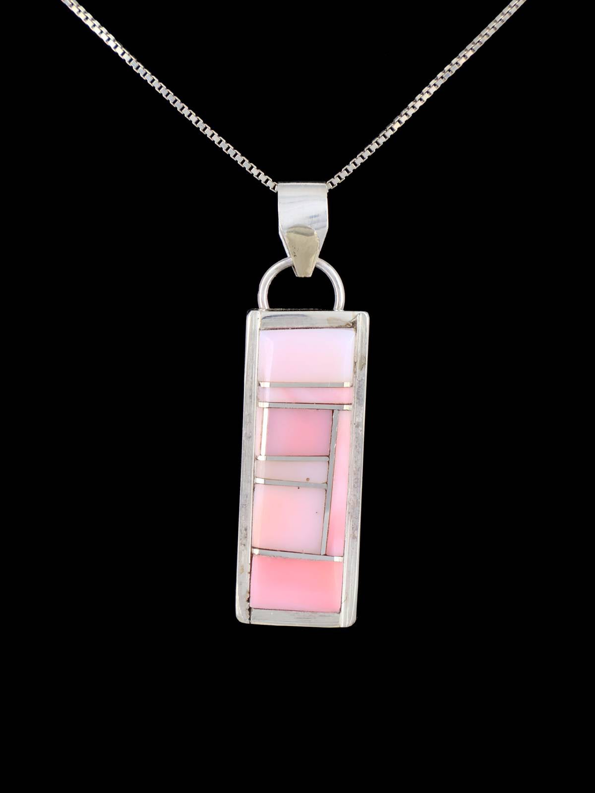 Navajo Sterling Silver Pink Conch Inlay Pendant - PuebloDirect.com