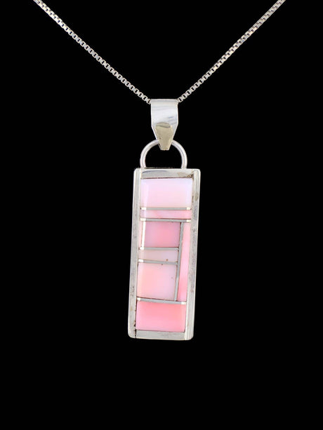 Navajo Sterling Silver Pink Conch Inlay Pendant - PuebloDirect.com