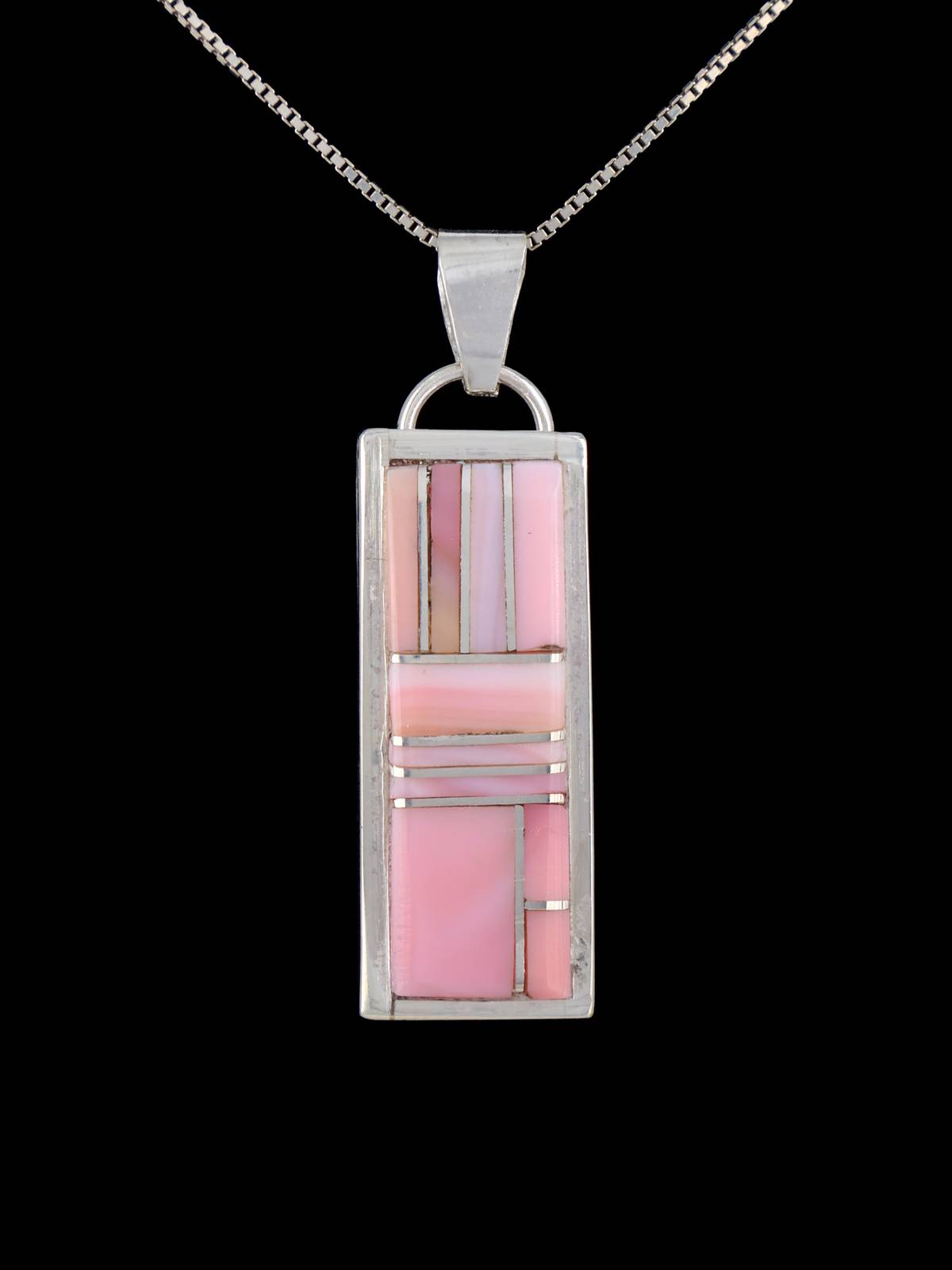 Navajo Sterling Silver Pink Conch Inlay Pendant - PuebloDirect.com