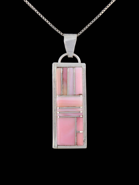 Navajo Sterling Silver Pink Conch Inlay Pendant - PuebloDirect.com